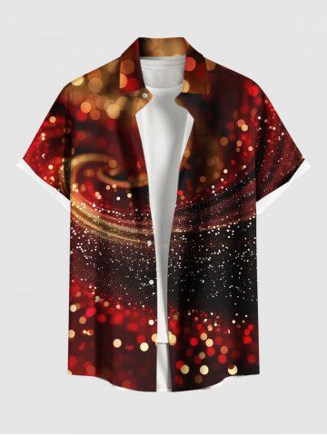 Plus Size Christmas Ombre Light Spot Print Button Pocket Shirt For Men - RED - 4XL