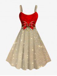 Plus Size Christmas Snowflake Bowknot Sparkling Sequin 3D Print Tank Dress -  