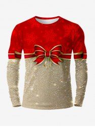 T-shirt de Noël Brillant 3D Flocon de Neige et Nœud Papillon Imprimé de Grande Taille - Multi-A XL