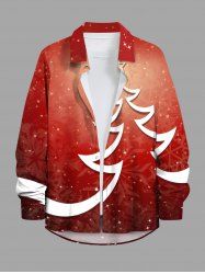 Chemise 3D Etoile Sapin de Noël et Flocon de Neige Imprimés de Grande Taille avec Poche à Paillettes - Rouge 2XL