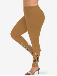 Plus Size Christmas Hat Gingerbread Candy Holy Fruit Leaf Print Leggings -  