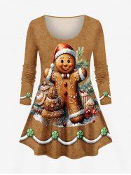 Plus Size Christmas Hat Gingerbread Candy Holy Fruit Leaf Print T-shirt -  