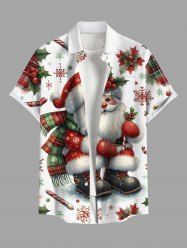 Chemise à Boutons avec Poche Kangourou et à Imprimé Père Noël et Flocons de Neige Grande-Taille pour Hommes - Blanc M