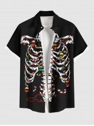 Chemise Boutonnée Imprimé Arbre et Squelette de Noël Grande Taille avec Poche en Forme de Boule - Noir XL