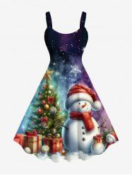Plus Size Christmas Tree Ball Snowflake Snowman Ombre Galaxy Print A Line Tank Dress -  