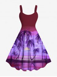 Plus Size Coconut Tree Sun Ombre Print Hawaii Tank Dress -  