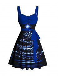 Christmas Snowflake Sparkle Star Print Belted Mini Dress -  