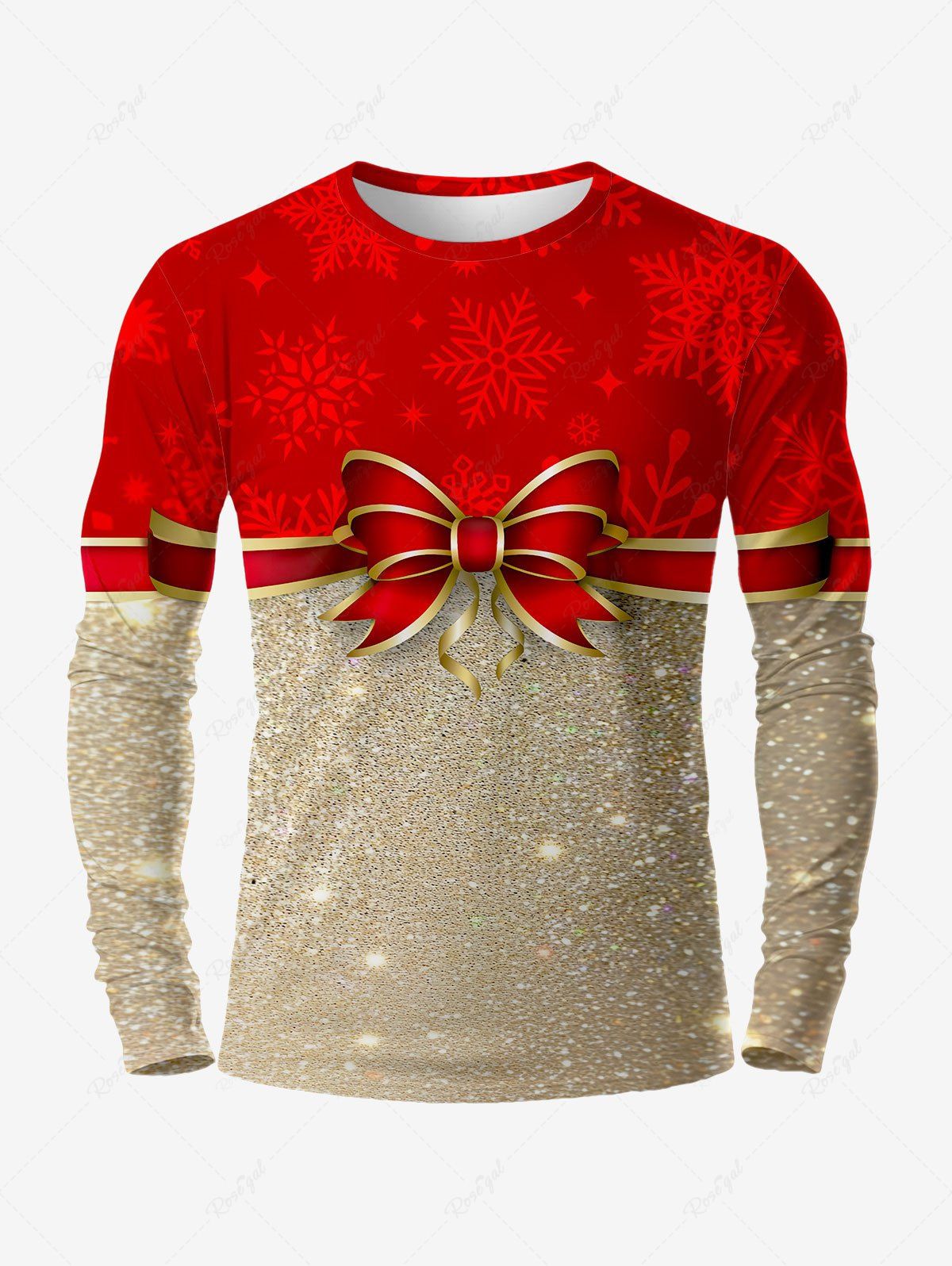 T-shirt de Noël Brillant 3D Flocon de Neige et Nœud Papillon Imprimé de Grande Taille Multi-A 2XL