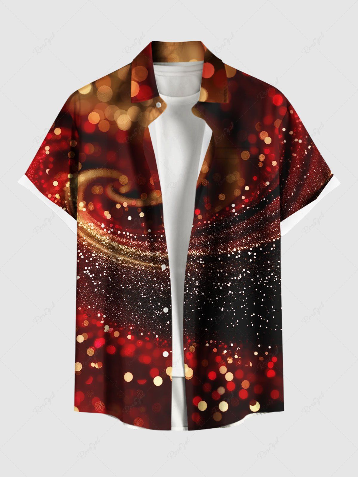 Chemise avec Poches à Imprimé Points de Noël et Boutons Grande-Taille pour Hommes Rouge 3XL