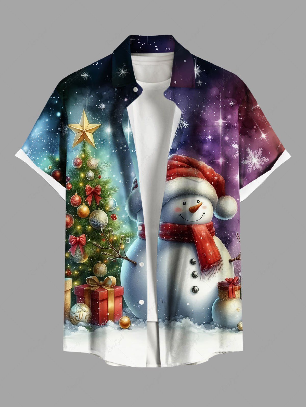 Chemise Boutonnée Imprimé Élément de Noël avec Poche Grande Taille Multi-A 3XL