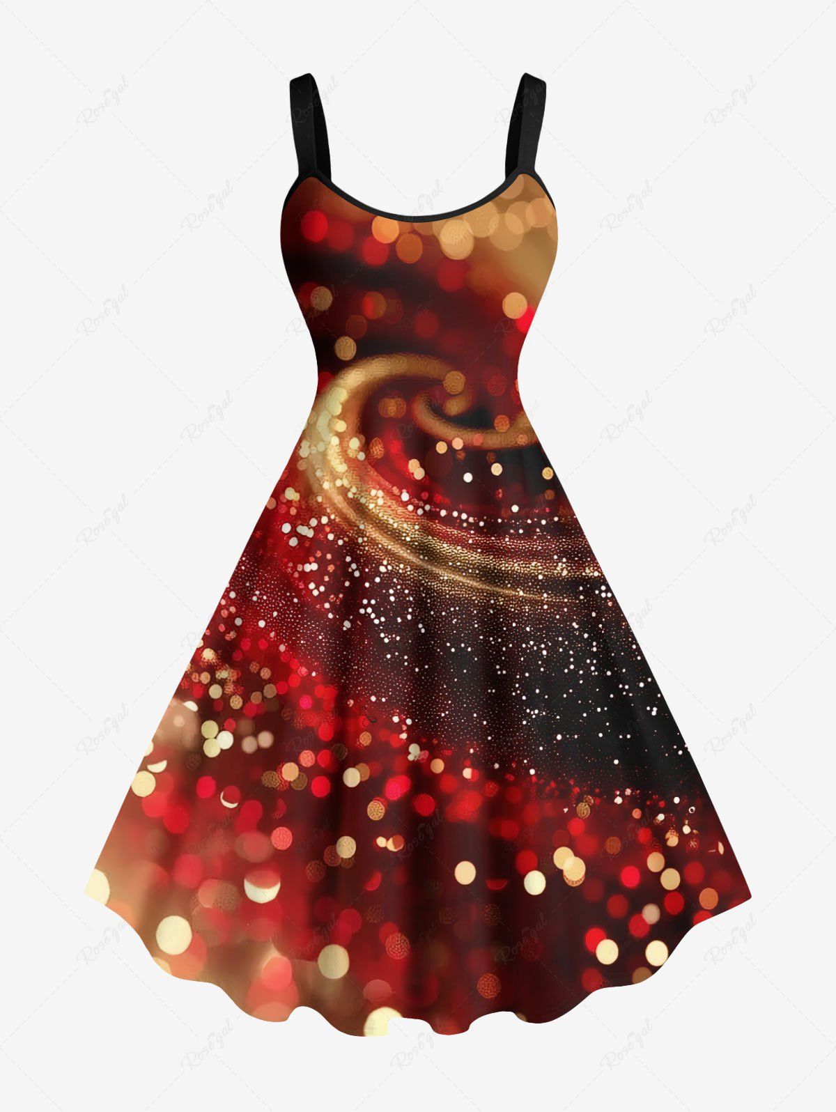 Discount Plus Size Christmas Ombre Light Spot Print A Line Tank Dress  