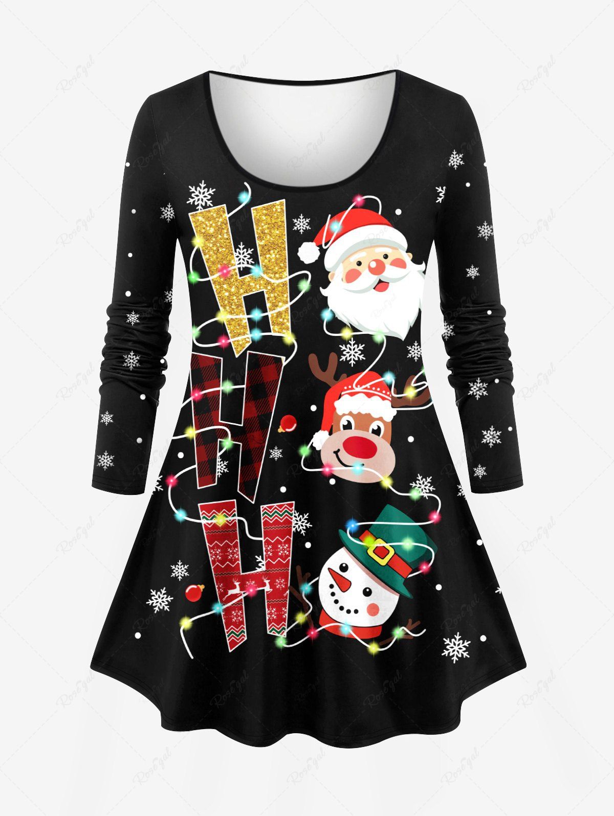 Best Plus Size Christmas Hat Santa Claus Elk Snowman Snowflake Print T-shirt  