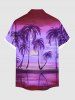 Plus Size Coconut Tree Sun Ombre Print Buttons Pocket Hawaii Shirt For Men -  