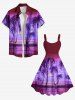 Plus Size Coconut Tree Sun Ombre Print Hawaii Tank Dress -  