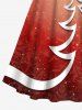 Plus Size Christmas Tree Star Snowflake Glitter 3D Print Scalloped V Neck Dress With A Belt -  