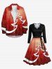 Plus Size Christmas Tree Star Snowflake Glitter 3D Print Scalloped V Neck Dress With A Belt -  