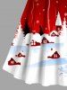 Plus Size Christmas Tree Moon Elk Snowflake Print Scalloped V Neck Dress With A Belt -  