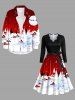 Plus Size Christmas Tree Moon Elk Snowflake Print Scalloped V Neck Dress With A Belt -  