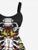 Plus Size Skeleton Christmas Tree Ball Bell Light Candy Print A Line Tank Dress -  