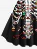 Plus Size Skeleton Christmas Tree Ball Bell Light Candy Print A Line Tank Dress -  