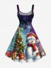 Plus Size Christmas Tree Ball Snowflake Snowman Ombre Galaxy Print A Line Tank Dress -  