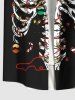 Plus Size Skeleton Christmas Tree Ball Bell Light Candy Print Button Pocket Shirt For Men -  