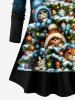 Plus Size Christmas Tree Ball Hat Cats Sparkling Sequin 3D Print T-shirt -  