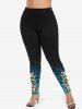 Plus Size Christmas Tree Ball Hat Cats Sparkling Sequin 3D Print Leggings -  