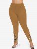 Plus Size Christmas Hat Gingerbread Candy Holy Fruit Leaf Print Leggings -  