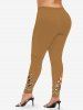 Plus Size Christmas Hat Gingerbread Candy Holy Fruit Leaf Print Leggings -  