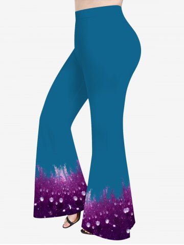 Pantalon Évasé Ombré Imprimé Goutte D'eau Grande Taille - DEEP BLUE - XS