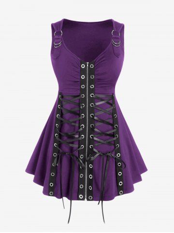 Lace Up Grommets Full Zipper Gothic Tank Top - CONCORD - 4X | US 26-28