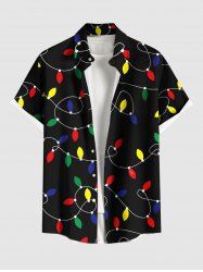 Chemise avec Boutons à Imprimé Lumières Colorées et Poches de Noël Grande-Taille pour Hommes - Noir 3XL