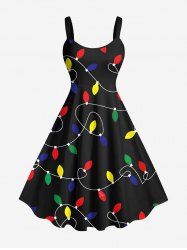 Plus Size Colorful Christmas Light Print Tank Dress -  