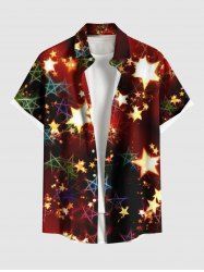 Chemise Boutonnée Etoile de Noël Imprimés avec Poche de Grande Taille avec Bouton - Noir L