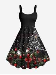 Plus Size Christmas Tree Ball Bowknot Snowflake Star Castle Print Tank Dress -  