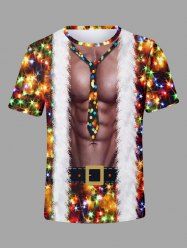 T-shirt Brillant 3D Nœud Papillon en Molleton Imprimé Grande Taille - Multi-A 2XL
