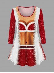 Plus Size Christmas Fleece Trim Bra Star Glitter 3D Print T-shirt -  