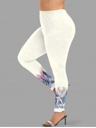 Plus Size Christmas Tree Elk Light Glitter 3D Print Leggings -  