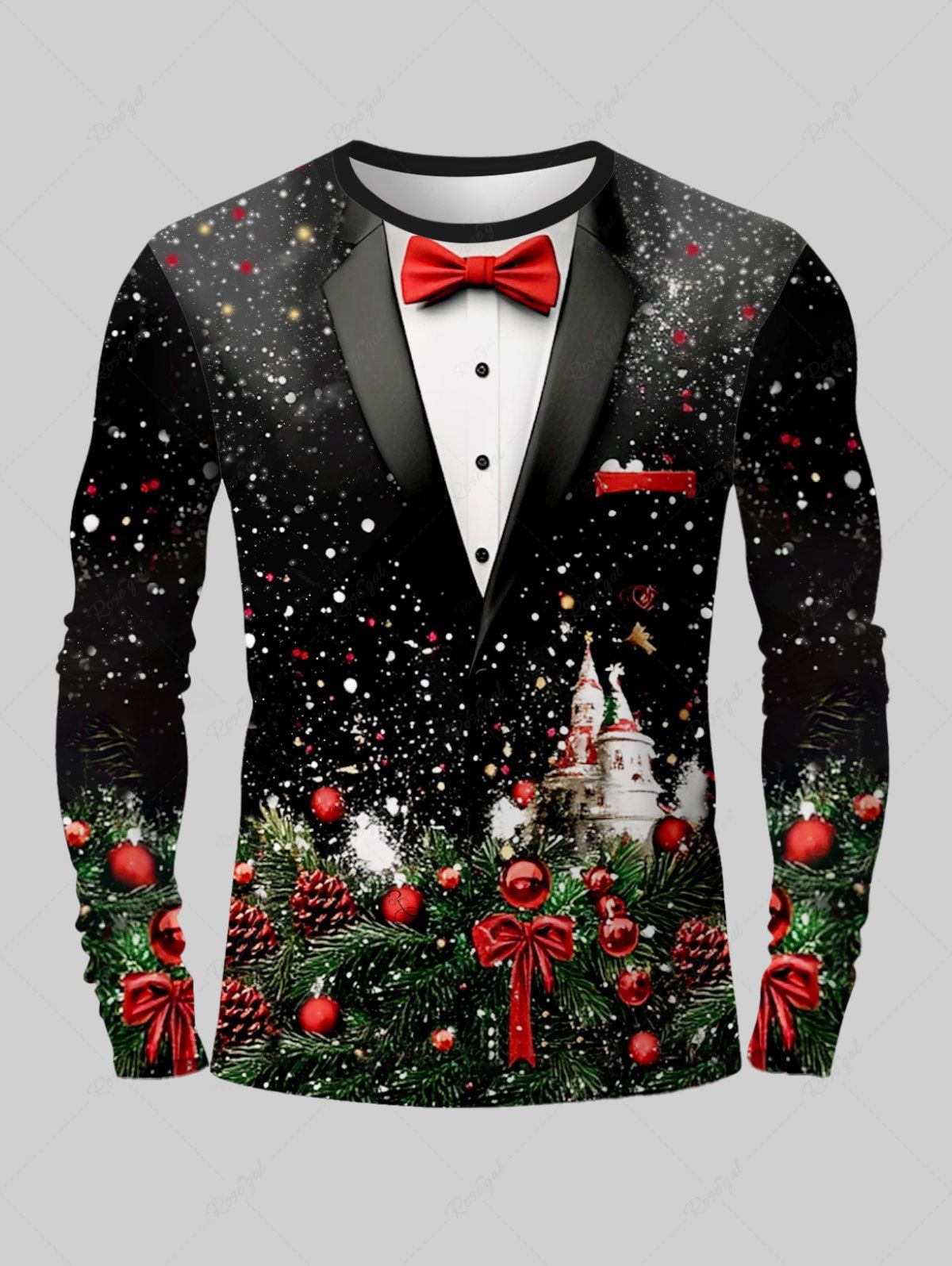 T-shirt Imprimé Élément de Noël Grande Taille Noir 5XL
