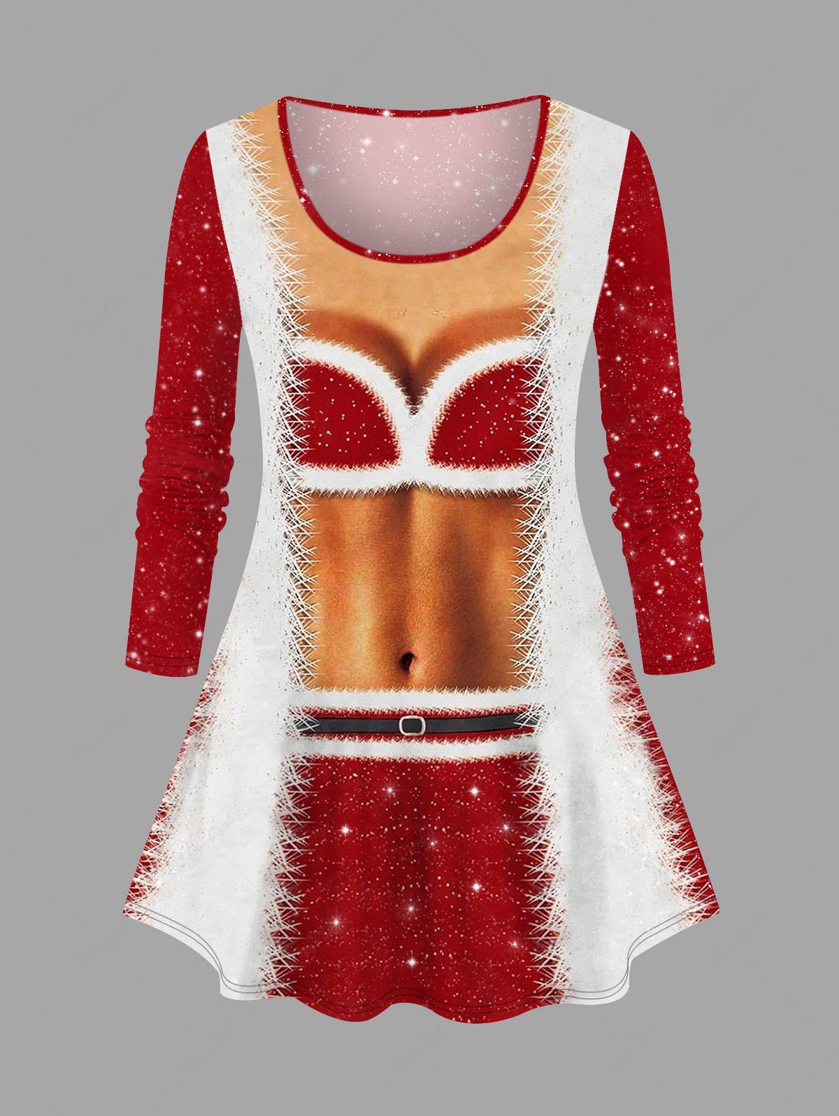 Shop Plus Size Christmas Fleece Trim Bra Star Glitter 3D Print T-shirt  