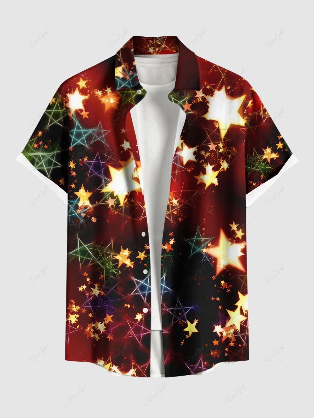 Chemise Boutonnée Etoile de Noël Imprimés avec Poche de Grande Taille avec Bouton Noir L