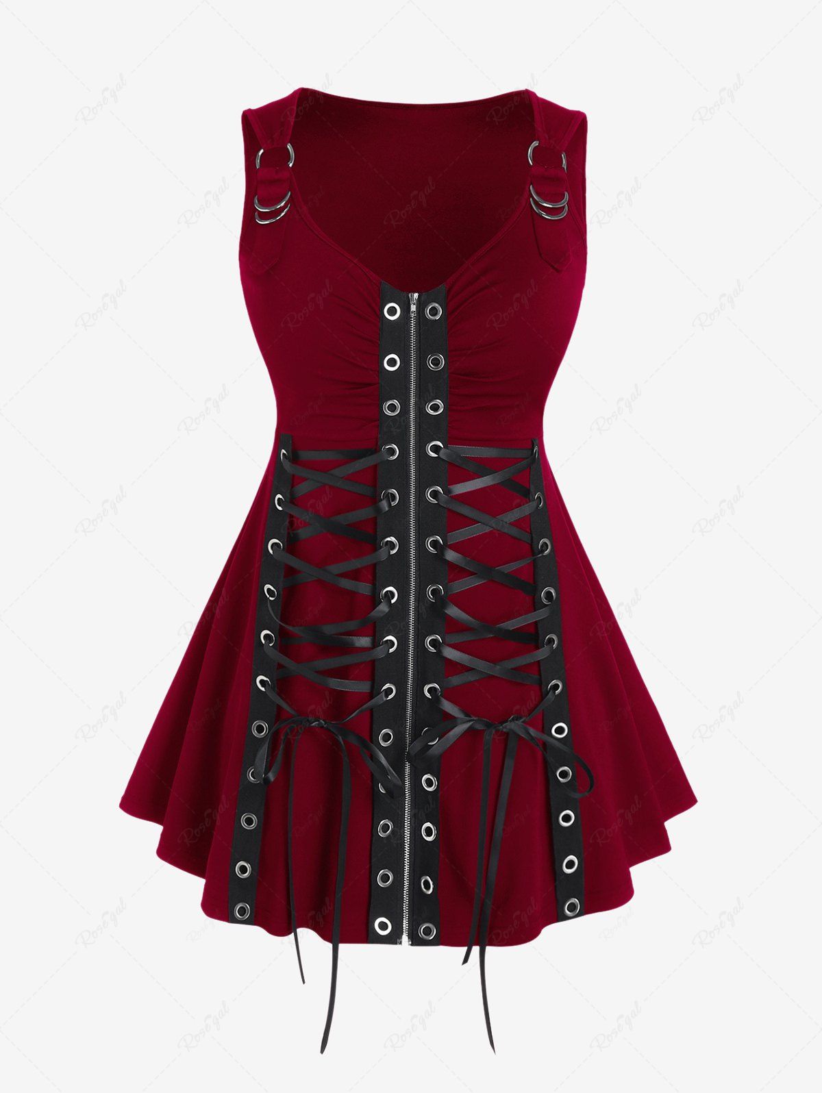 Online Lace Up Grommets Full Zipper Gothic Tank Top  