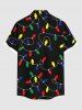 Chemise avec Boutons à Imprimé Lumières Colorées et Poches de Noël Grande-Taille pour Hommes - Noir 2XL