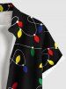 Plus Size Colorful Christmas Light Print Buttons Pocket Shirt For Men -  