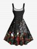 Plus Size Christmas Tree Ball Bowknot Snowflake Star Castle Print Tank Dress -  