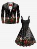 Plus Size Christmas Tree Ball Bowknot Snowflake Star Castle Print Tank Dress -  