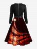 Plus Size Christmas Tree Star Light Beam Glitter 3D Print Scalloped V Neck Dress With A Belt -  