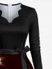 Plus Size Christmas Tree Star Light Beam Glitter 3D Print Scalloped V Neck Dress With A Belt -  