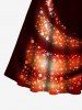 Plus Size Christmas Tree Star Light Beam Glitter 3D Print Scalloped V Neck Dress With A Belt -  